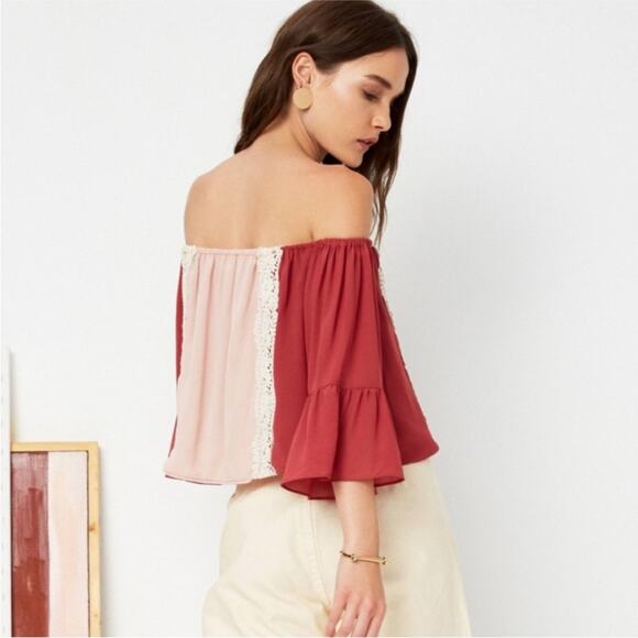 NEW TULAROSA Pink Red Rose White Lace Colorblock Boho Alexa Blouse Top Shirt S - Picture 6 of 13